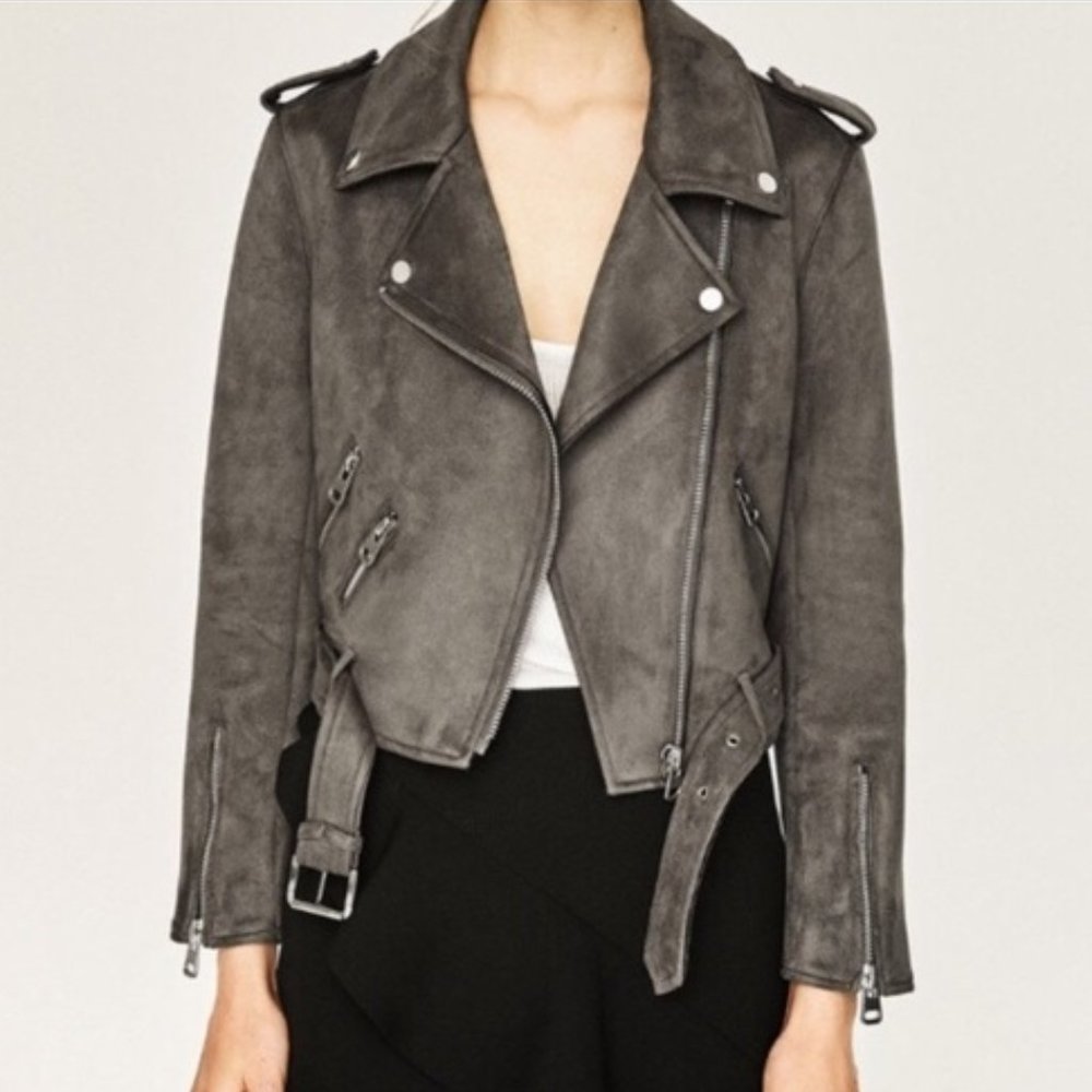 Zara Gray Suede Jacket, Size M